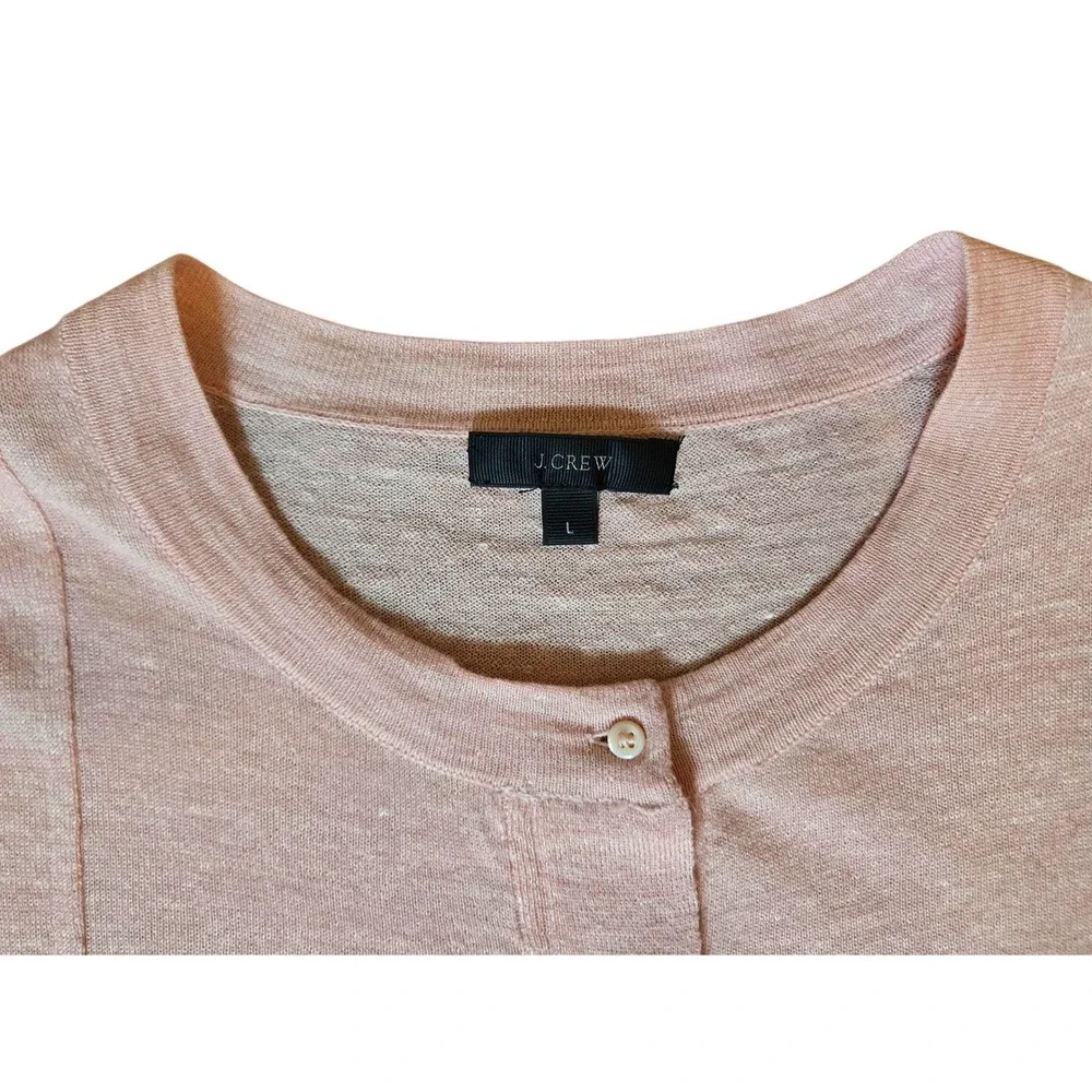 J. Crew Women's L Classic Chic Linen Blend Henley Sweater Blush Pink Long Sleeve